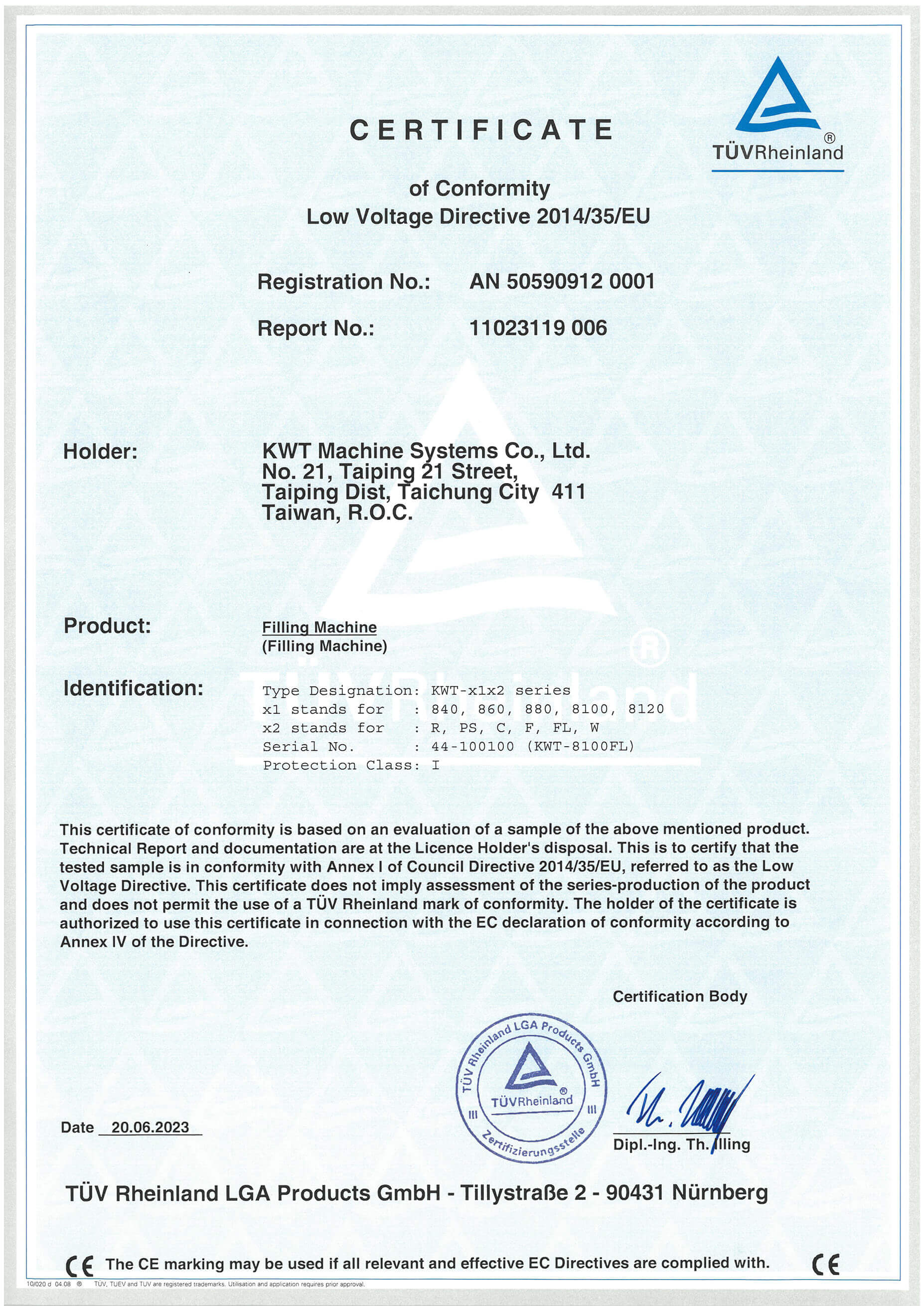 2011 CE Certificate for Filler